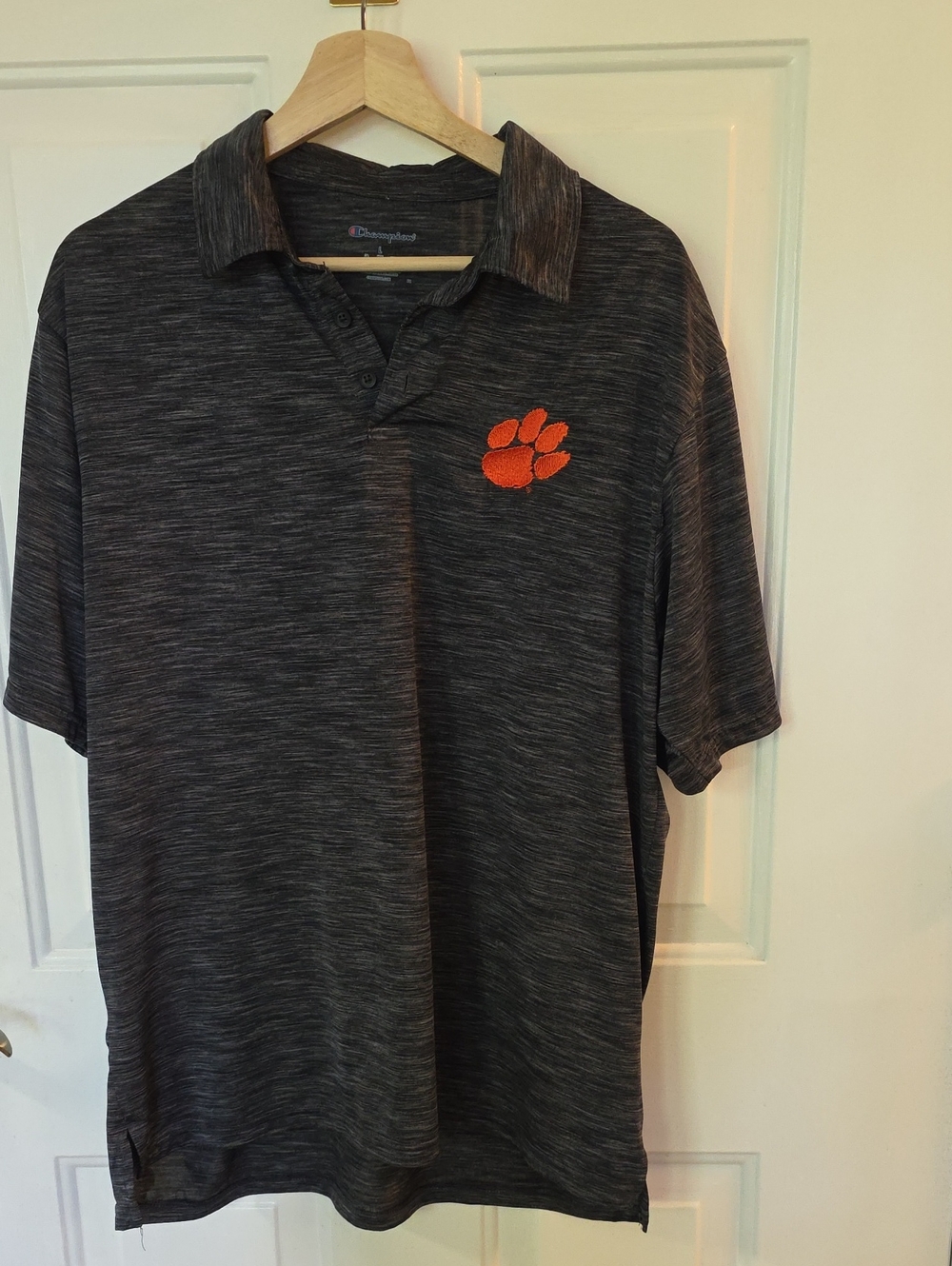 CLEMSON TIGER Champion Men's Heather Charcoal Polo with Orange Paw Patch